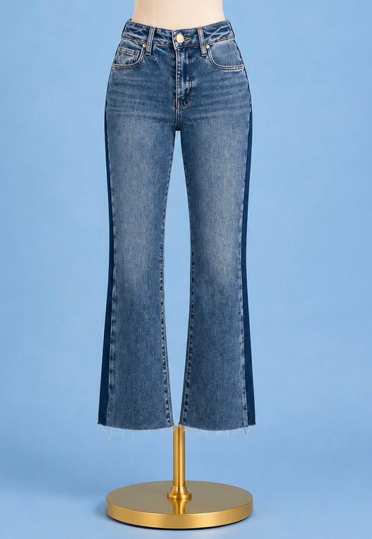 Kelsey High Rise ankle flare/ inerrant with dark stripe