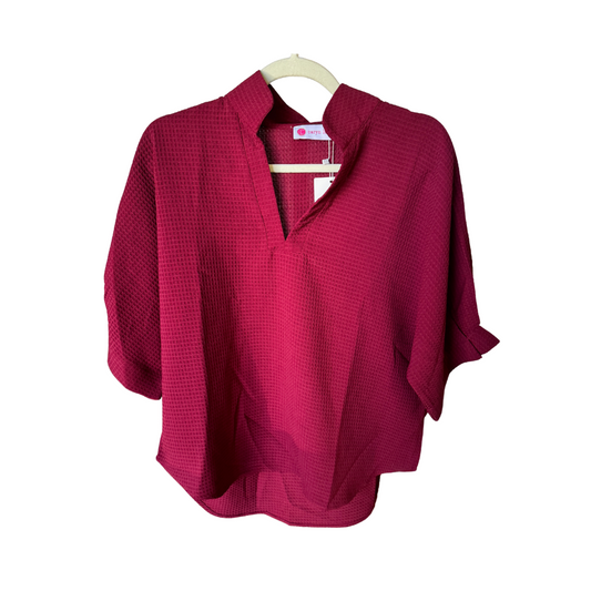 Caroline Top maroon waffle