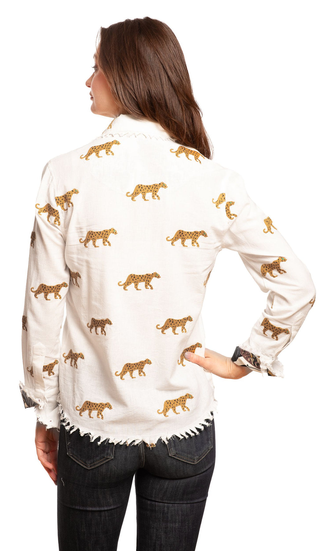 CAPE COD TOP IVORY WITH CHEETAH EMBROIDERY