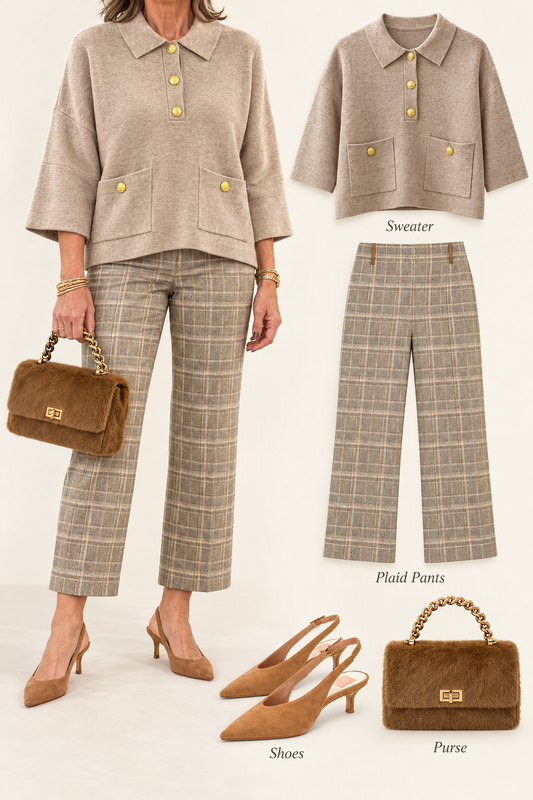 Livia Crop Pant/ smoked green plaid