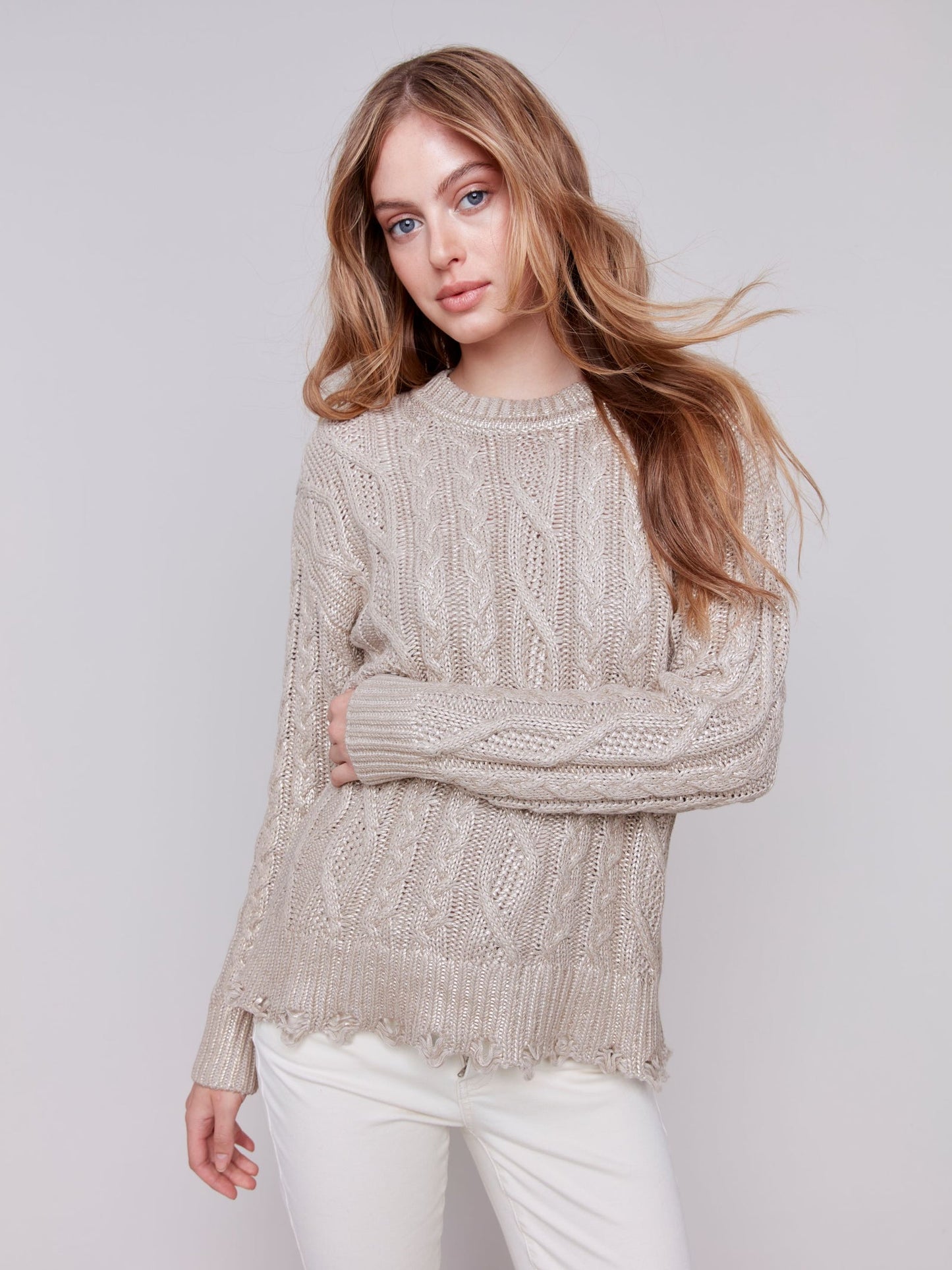 Charlie B Metallic Cable Knit Sweater