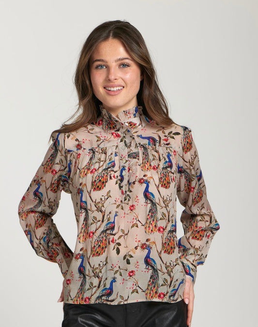 Ruffle Half Placket Blouse/ Antique White