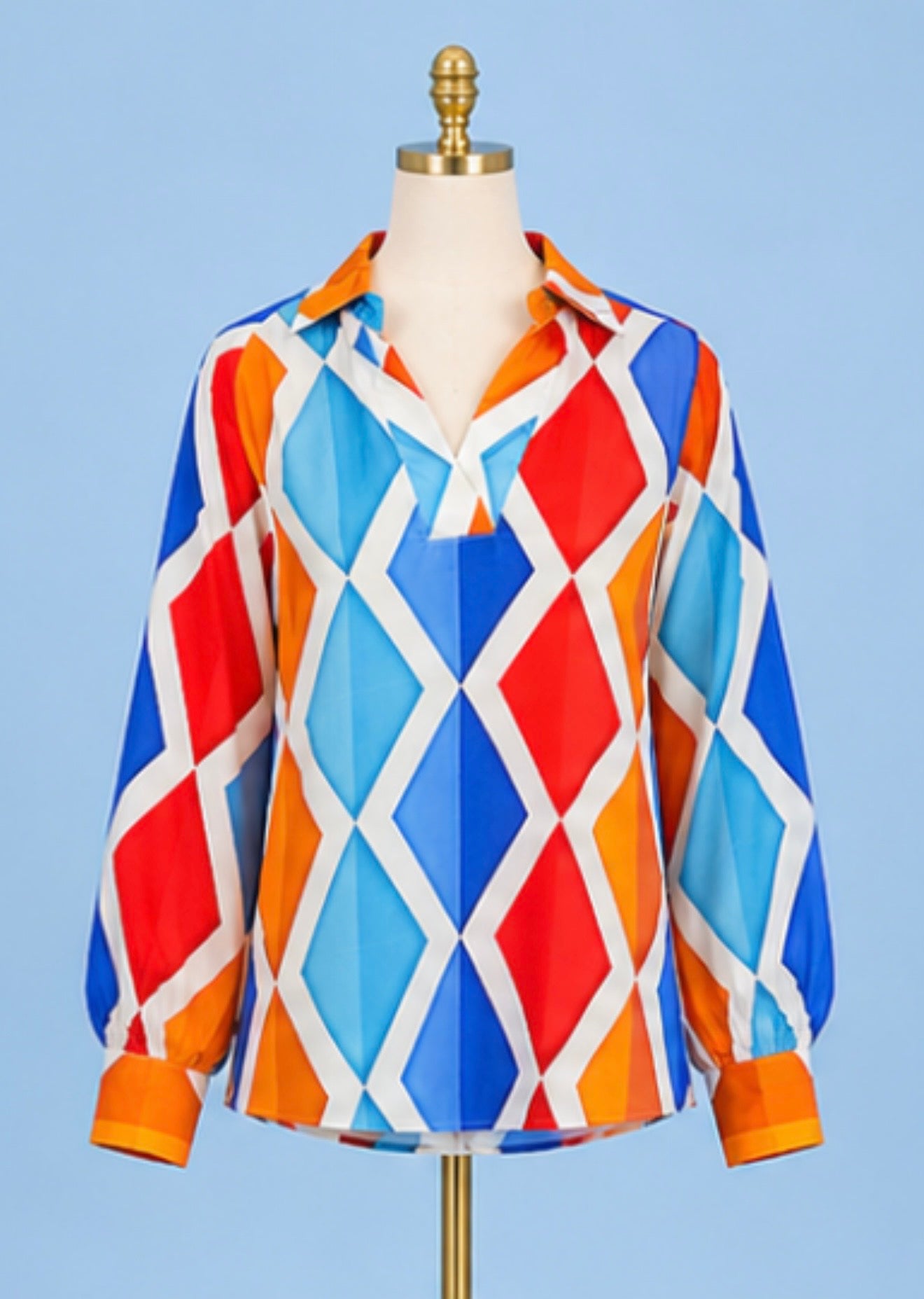 Pullover blouse/ red blue multi