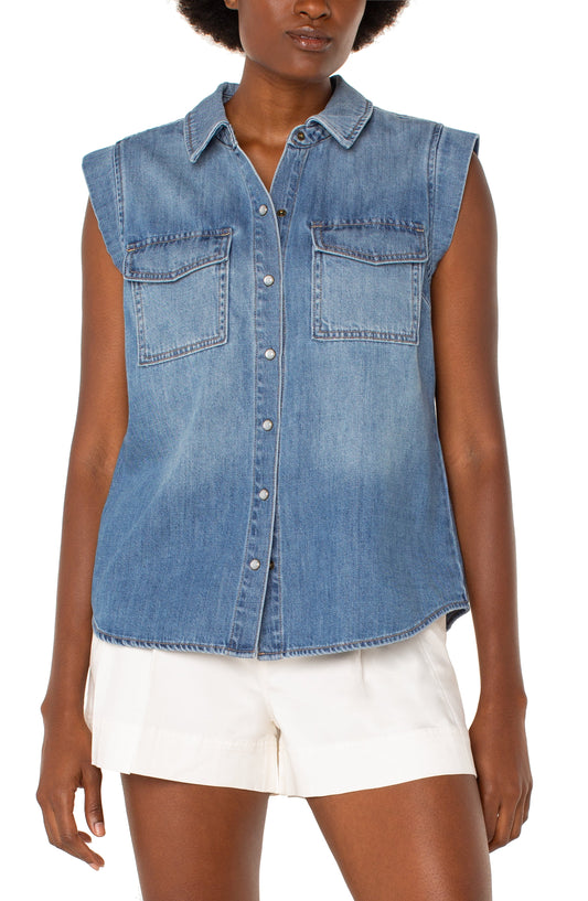 Denim sleeveless shirt/ polo