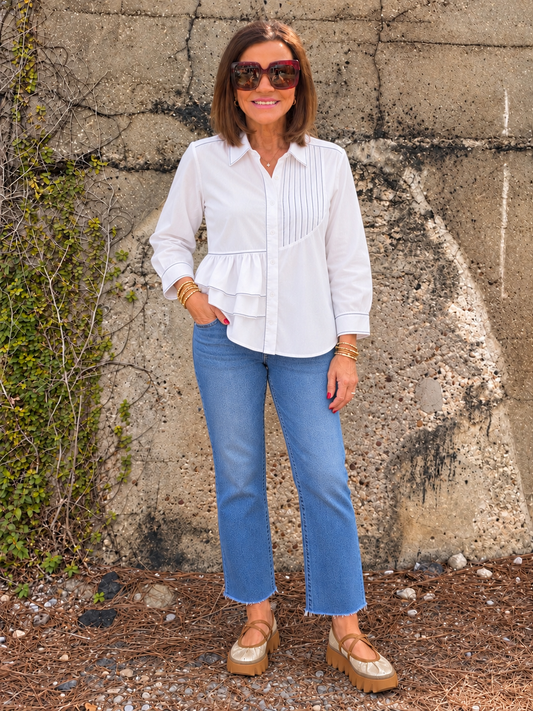 White with black trim Blouse