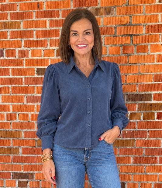 Navy Puff Sleeve Blouse