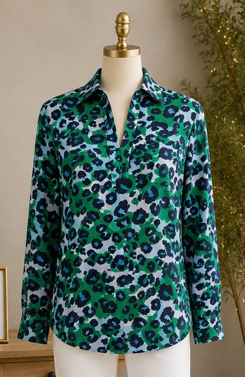 Collar Blouse/ Emerald Leopard