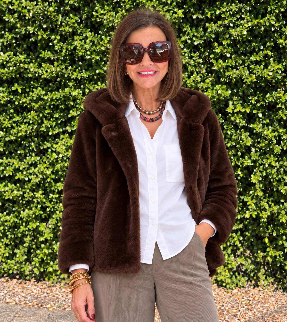 Saskia Faux Fur Jacket/ chocolate