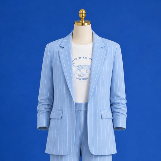 Linen Blazer/ blue stripe