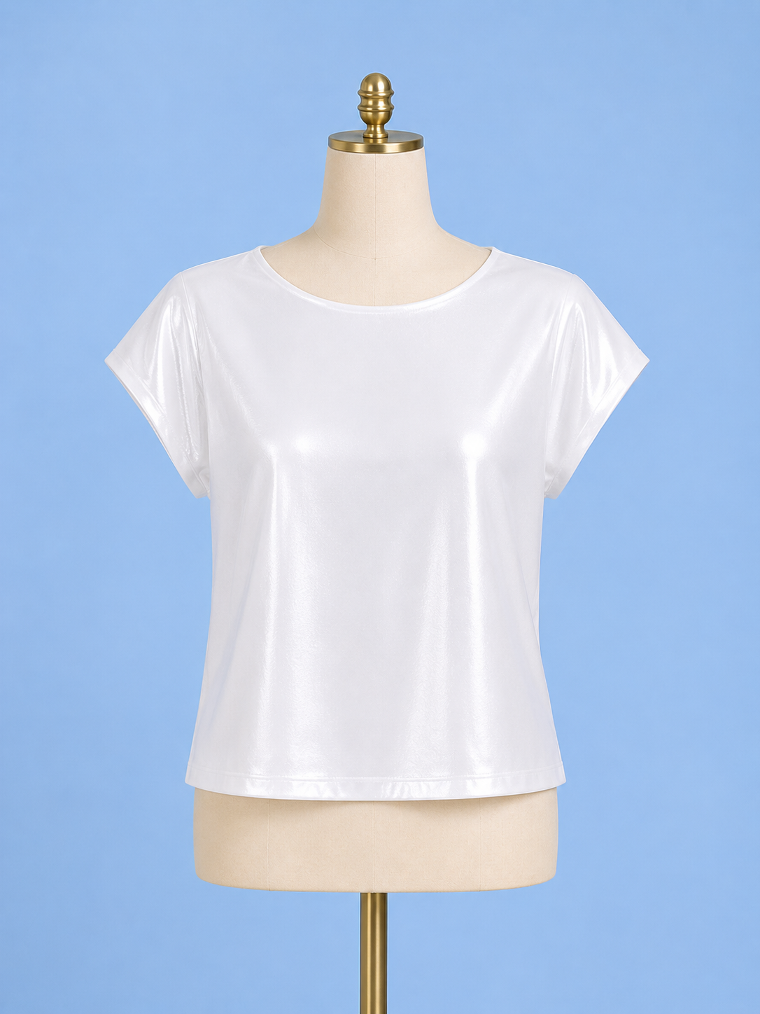 Lyssentials metallic jersey top/ white gold