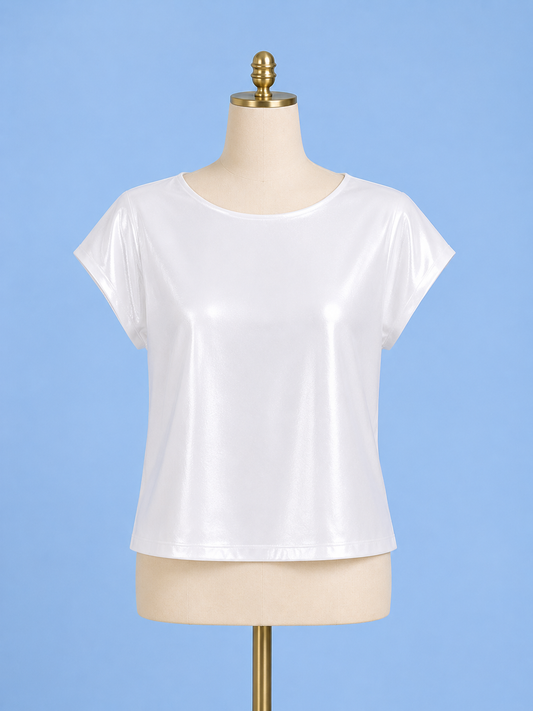 Lyssentials metallic jersey top/ white gold