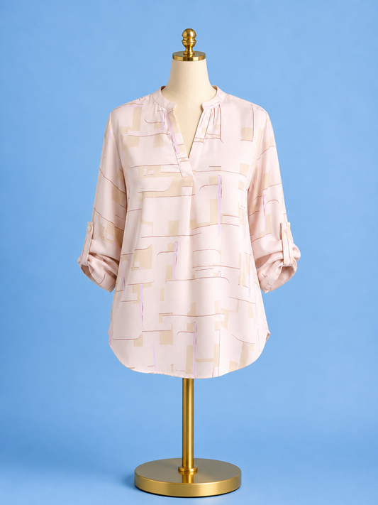 Ashanti roll tab v neck blouse / Barely Geo