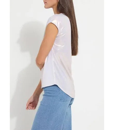 Lyssentials metallic jersey top/ white gold