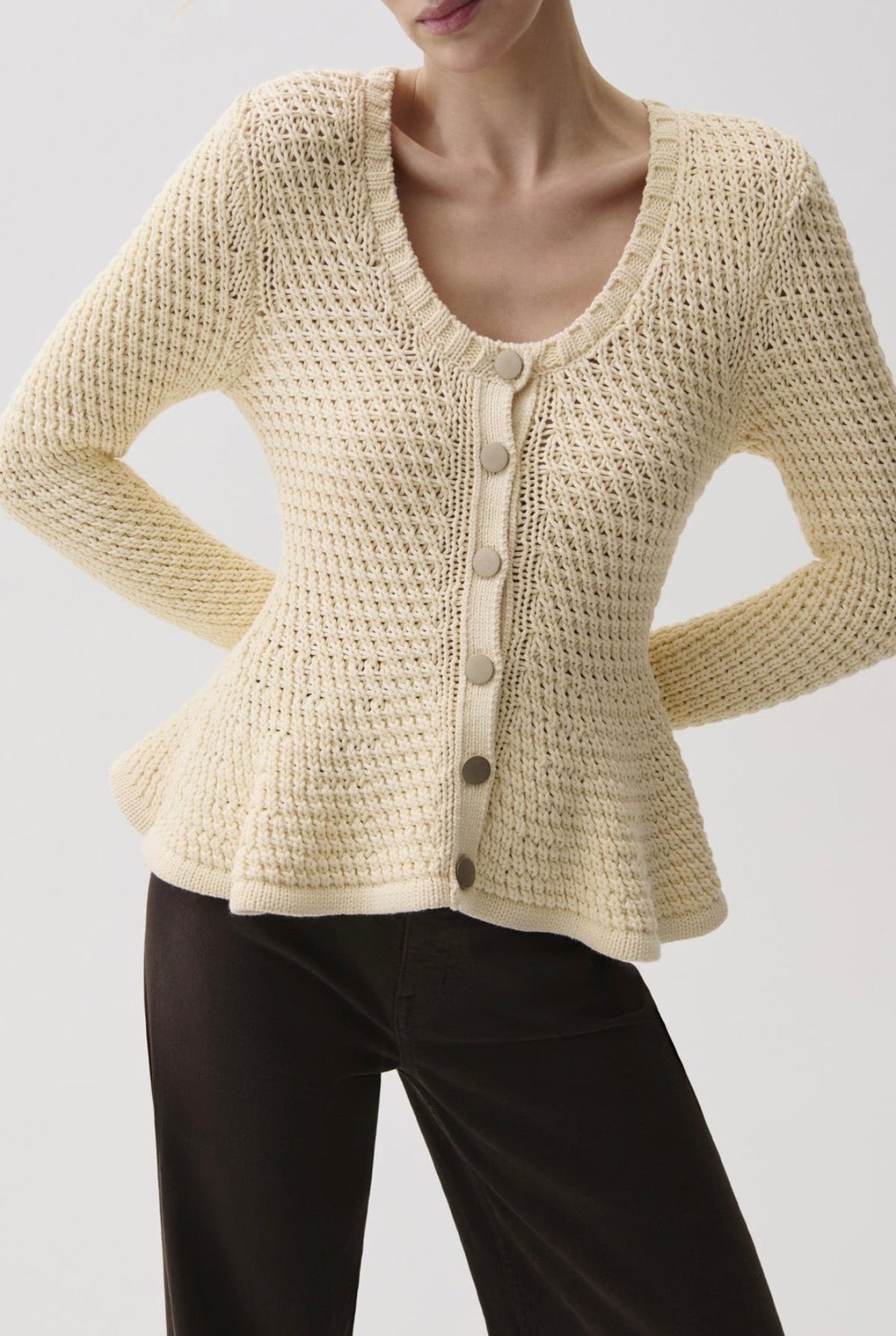 Elina Peplum Openwork Cardigan