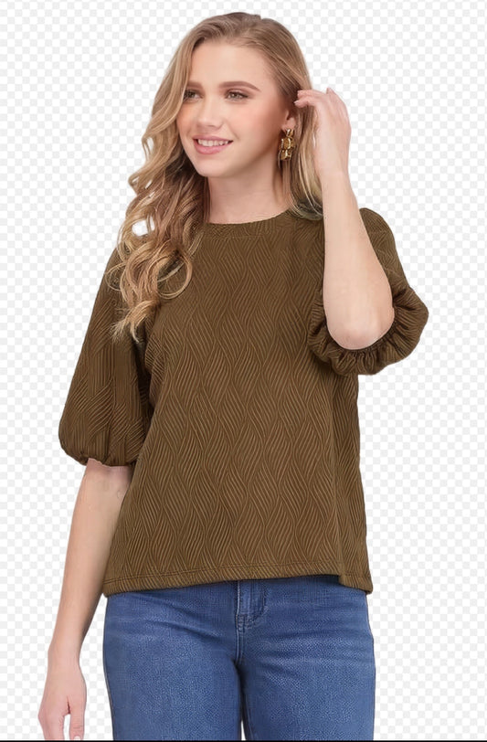 Balloon sleeve pullover top/ brown