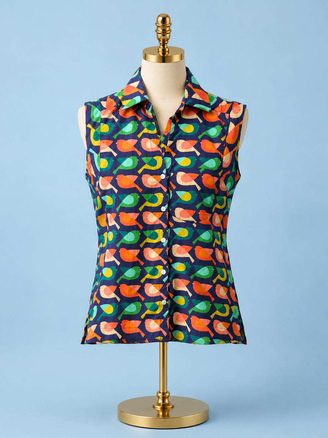 Cross-over sleeve top/ green multi