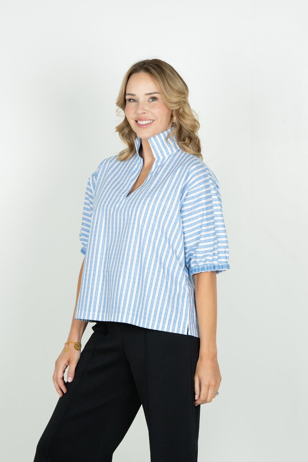 Poppy Top/ French Blue Stripe