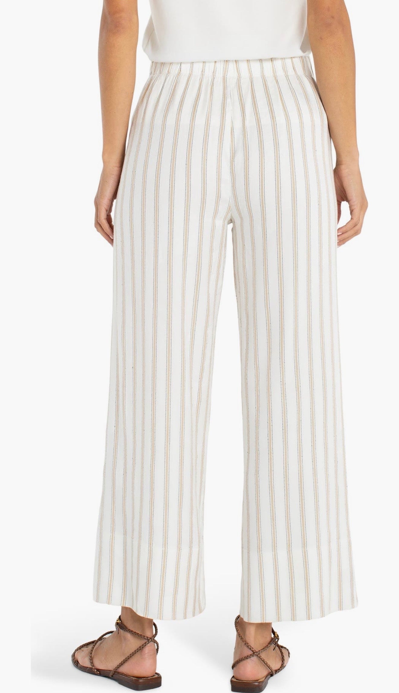 Pull on wide leg crop trouser/ cream white stripe