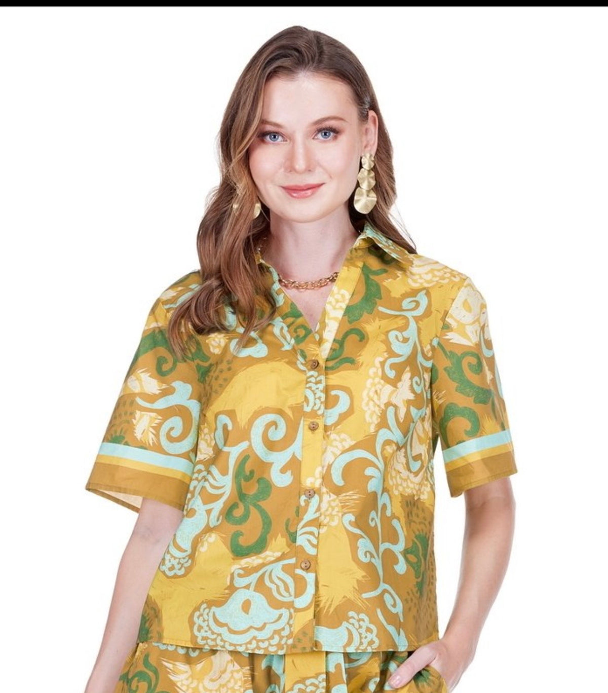 Back Smock Blouse/ saffron scroll