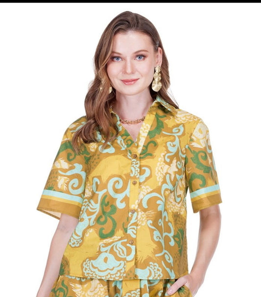 Back Smock Blouse/ saffron scroll