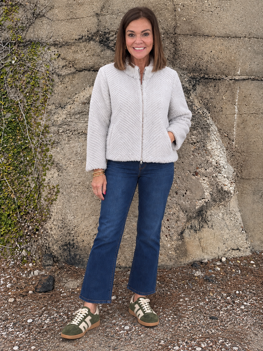 Zig Zag Textured Zip Up / silver taupe