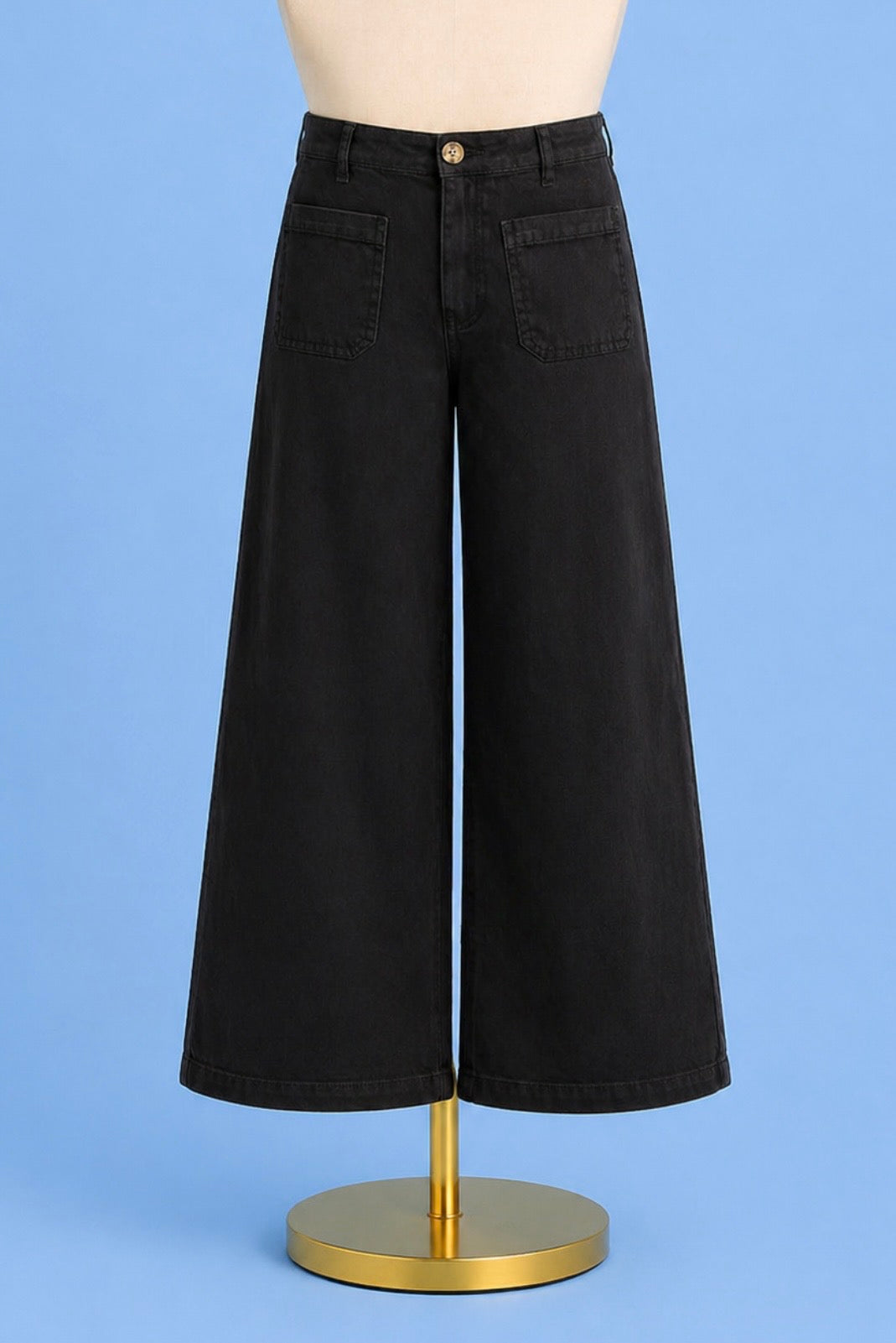 Meg High Rise Wide Legs linen blend with patch pocket/ black