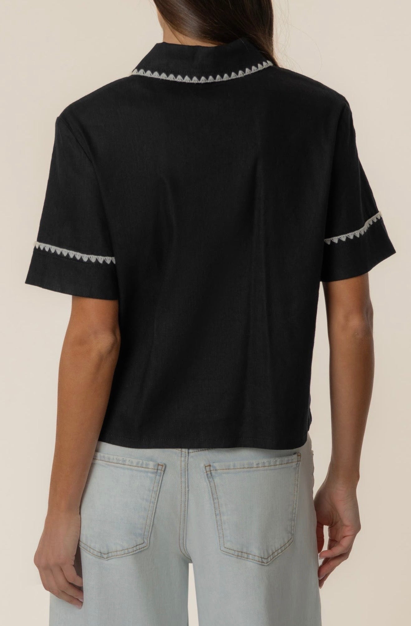 Marisol linen blend top / black white