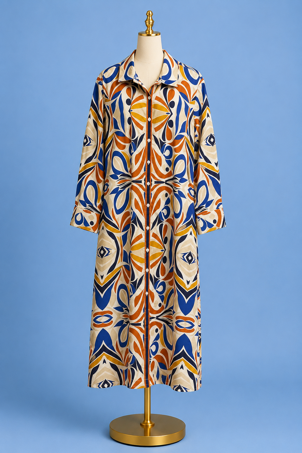 Long sleeve shirt dress/ blue multi