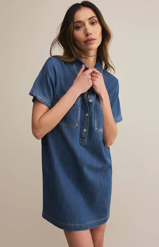 Denim Mini Dress/ medium indigo