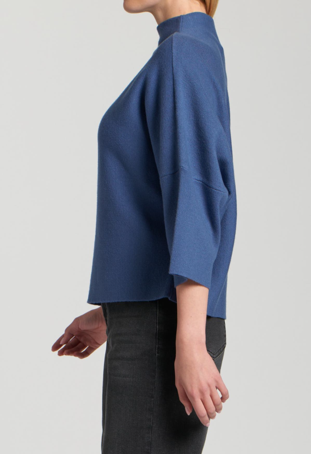 Funnel Neck Sweater with patch pocket/ Denim Blue