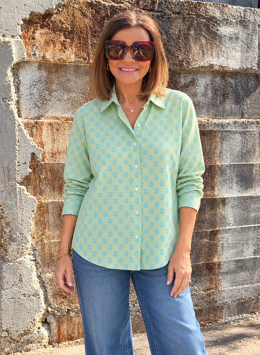Boyfriend shirt/ Teal Marigold