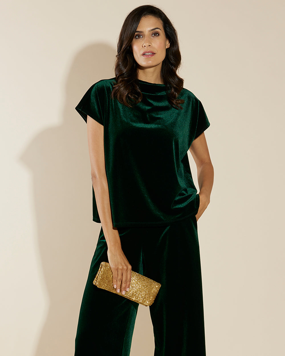 Tillie Stretch Velvet Top/ Palace Green