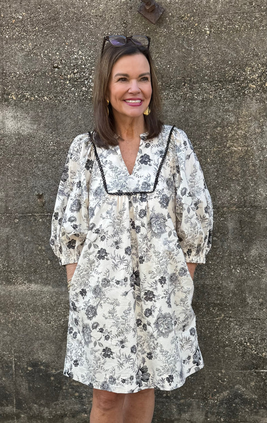 Front Yoke Trimmed Dress/ Floral Poetry