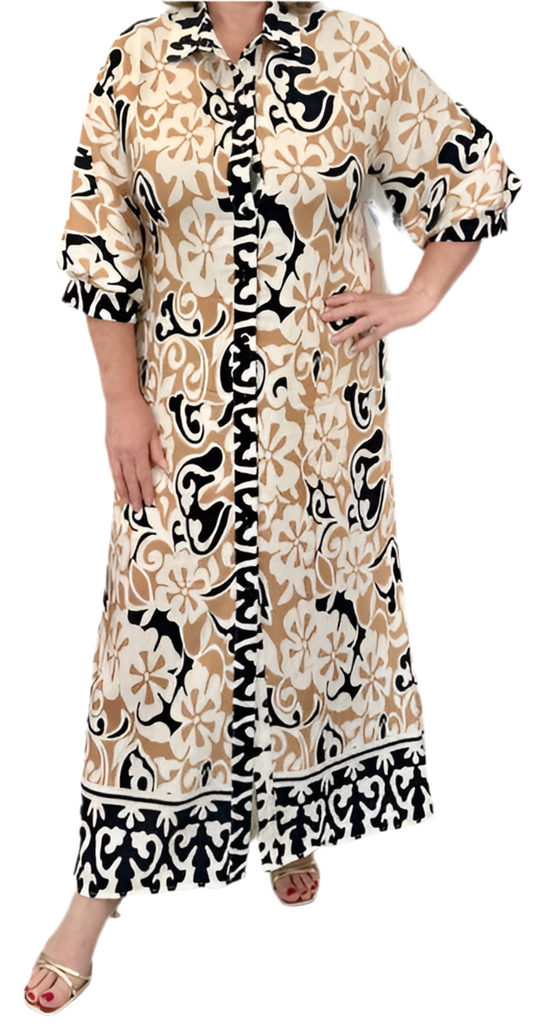 Maxi Shirt Dress/ ethnic border