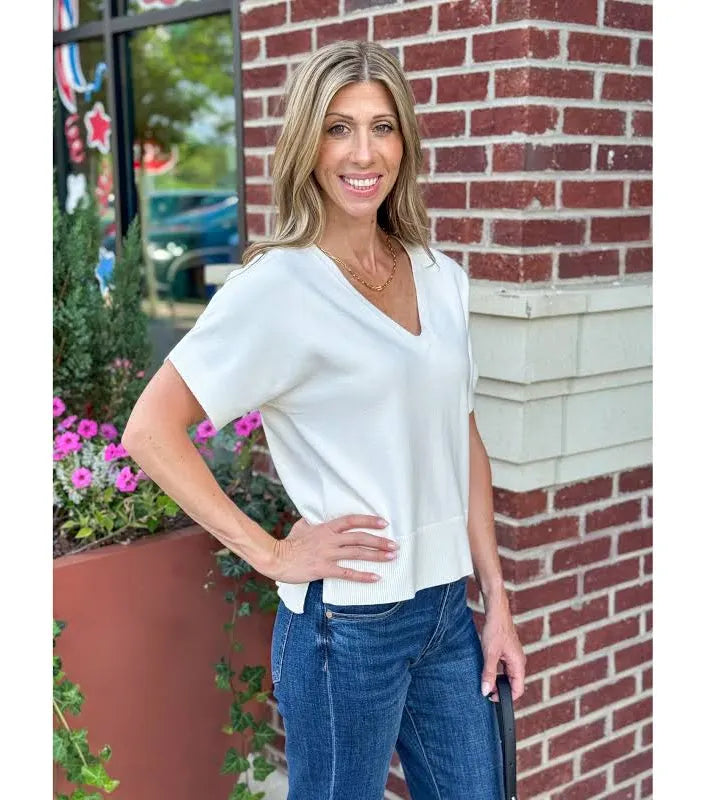 Dolman v neck top/ whipped cream