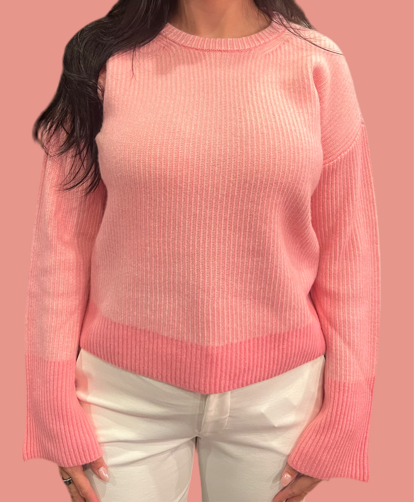 Design History Two Color Brioche Cashmere Sweater in Strawberry Ice Combo