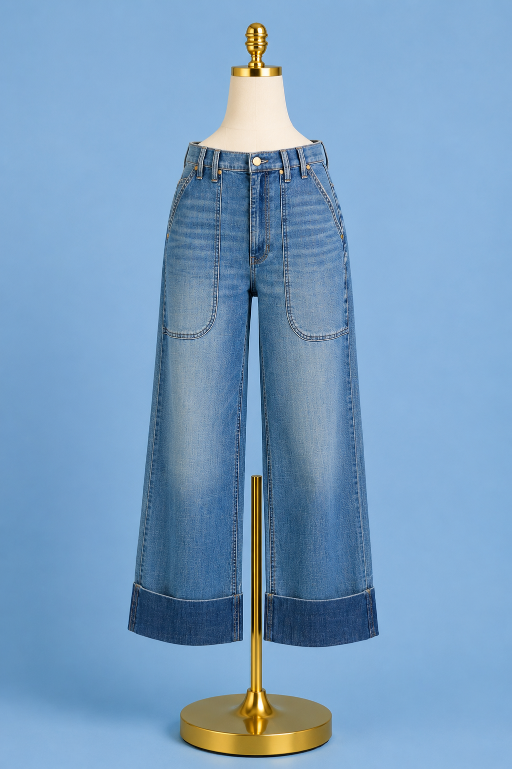 High Rise relaxed straight jean with utility pockets/ dusk breeze