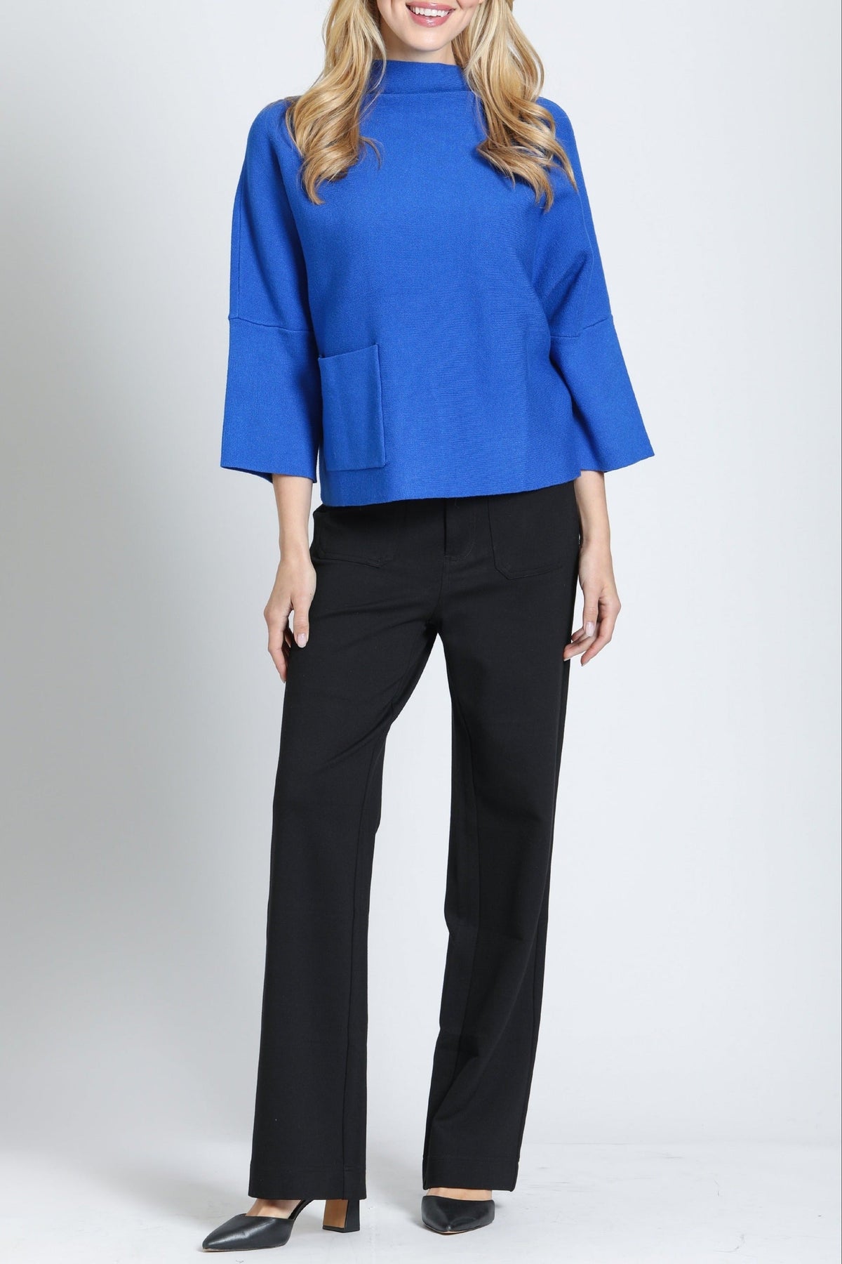 Funnel Neck Sweater with patch pocket/ Cobalt