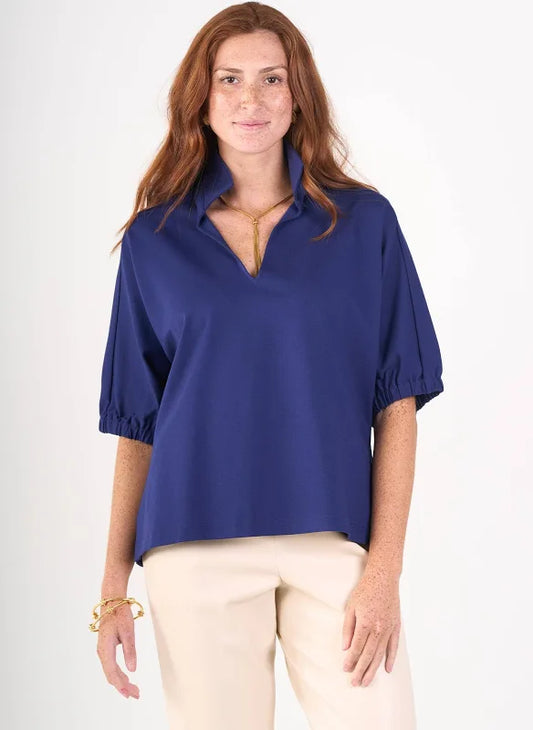 Poppy Top/ navy cotton poplin