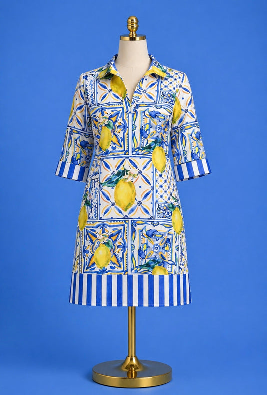 Bell sleeve dress/ Lemon Tiles