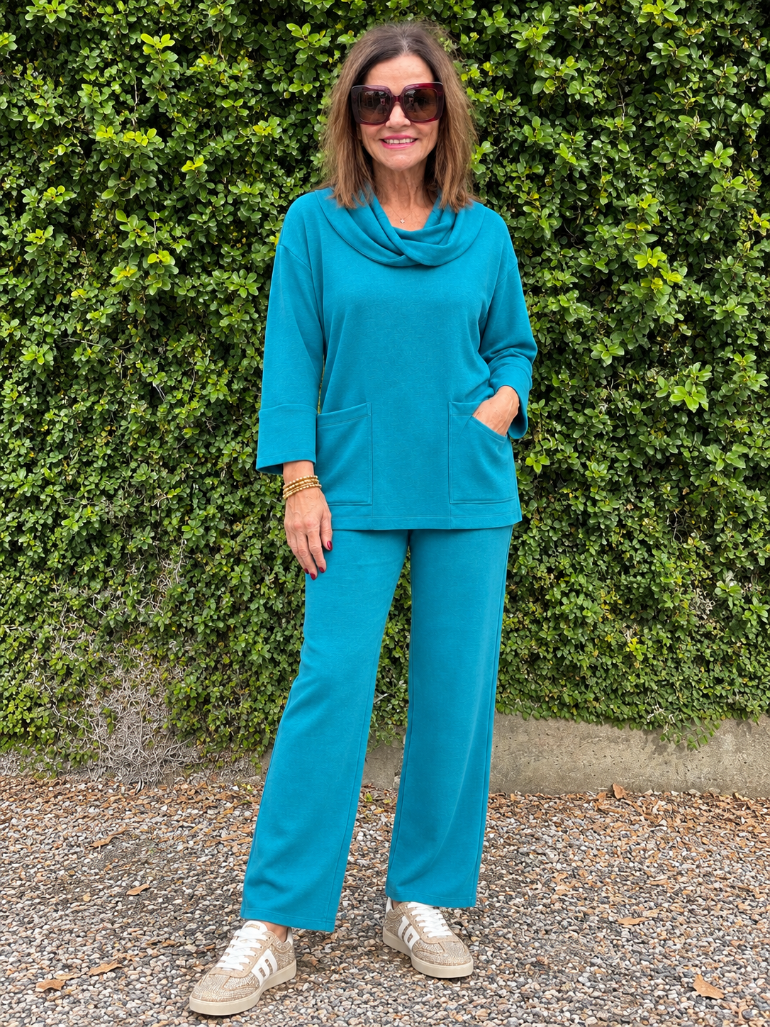 Featherlux knit cowl neck tunic