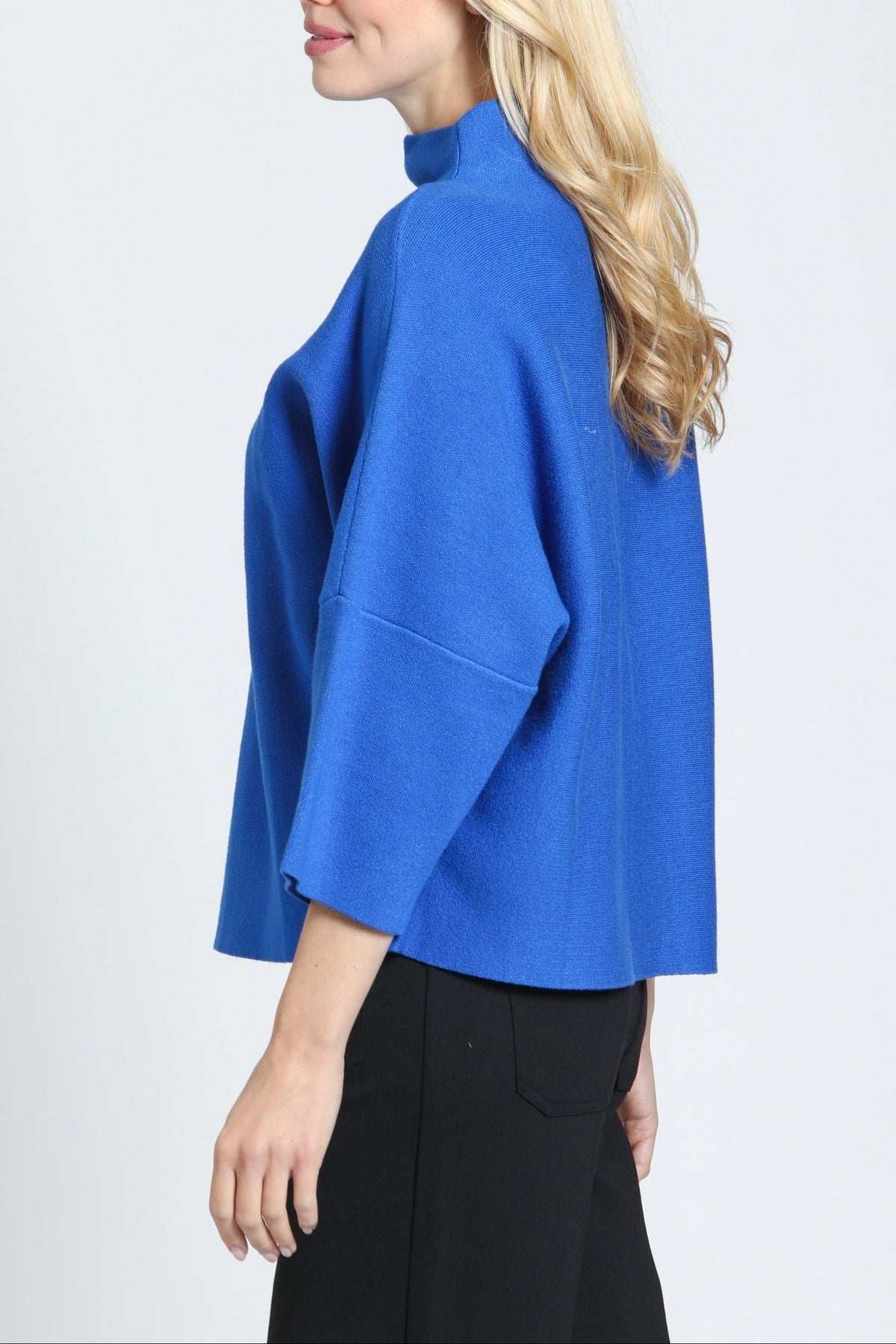 Funnel Neck Sweater with patch pocket/ Cobalt