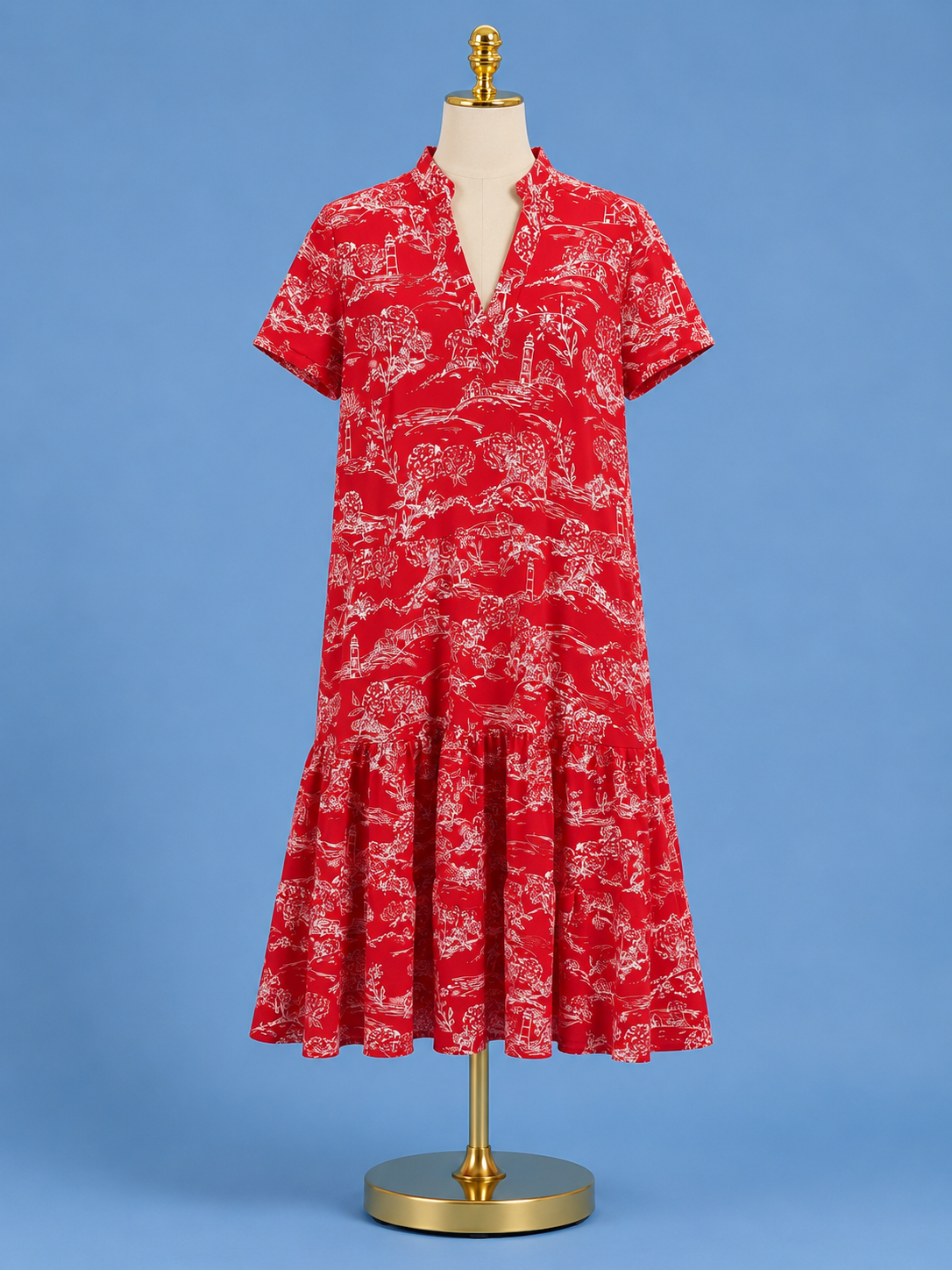 Libby Dress/ Nantucket Toile Red