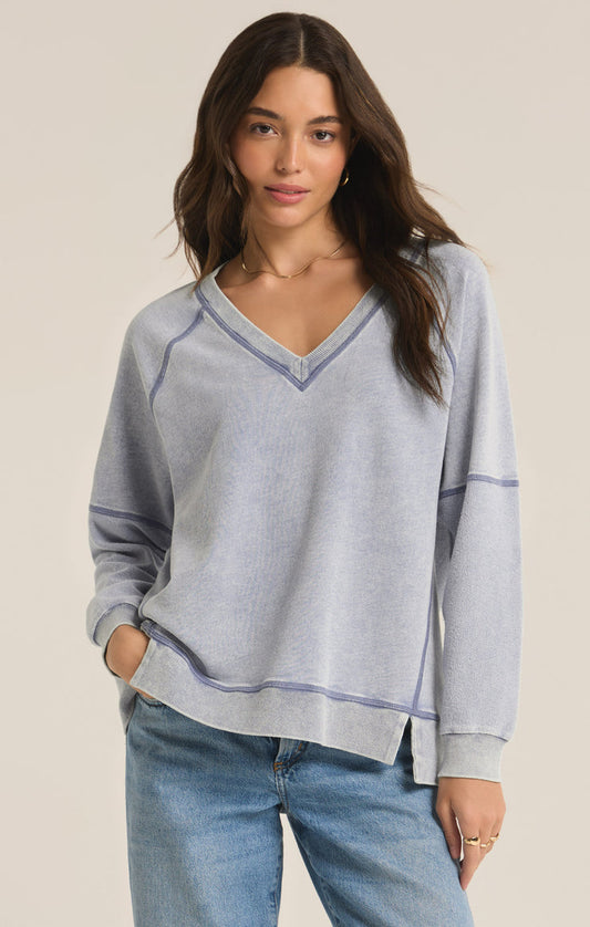 Z Supply V Knit denim sweatshirt