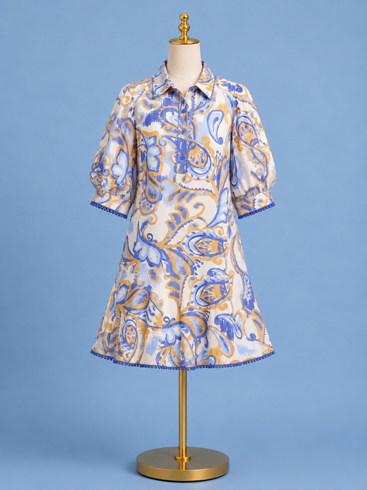 Golden Blue Paisley Dress