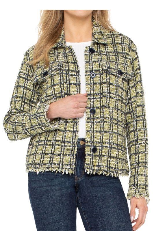 Boucle Mix Fray edge Cargo Jacket/ green multi