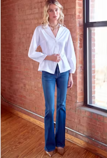 Mia Barrel Sleeve Top Solid silky poplin