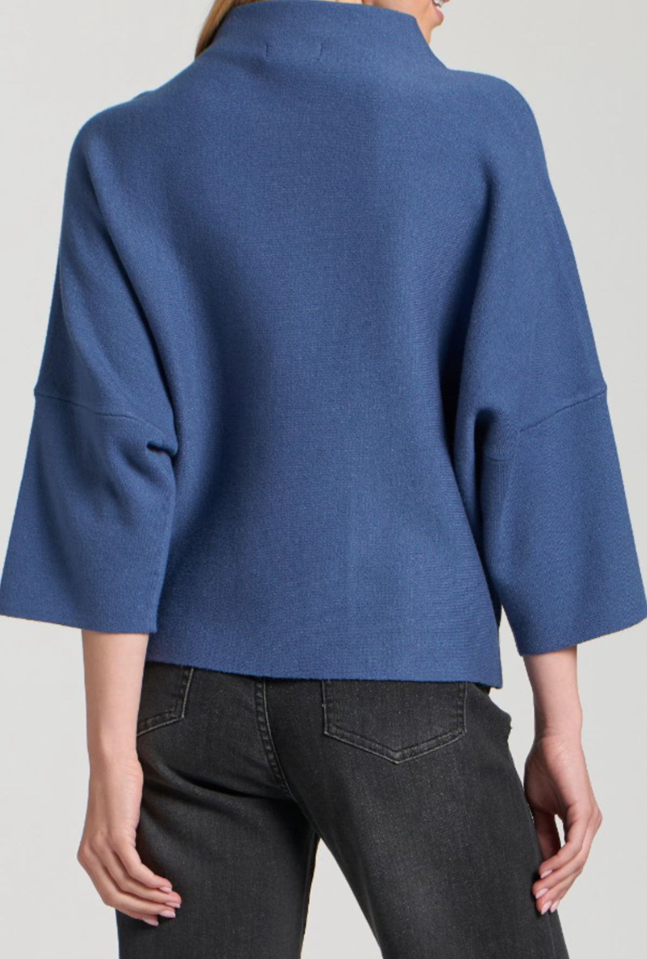 Funnel Neck Sweater with patch pocket/ Denim Blue
