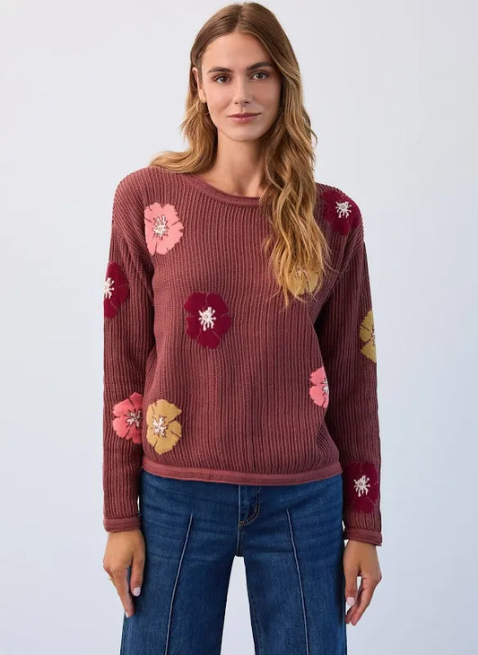 Floral sweater/ warm brown