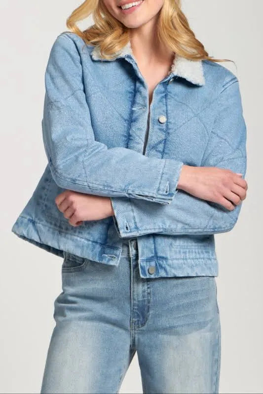 Denim Jacket with sherpa/ light indigo